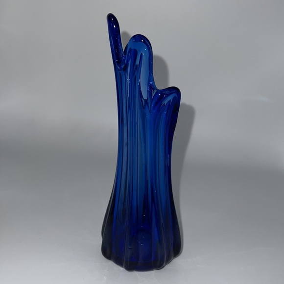 Vintage MCM 5 Finger Cobalt Blue Glass Swung Vase - Picture 10 of 12